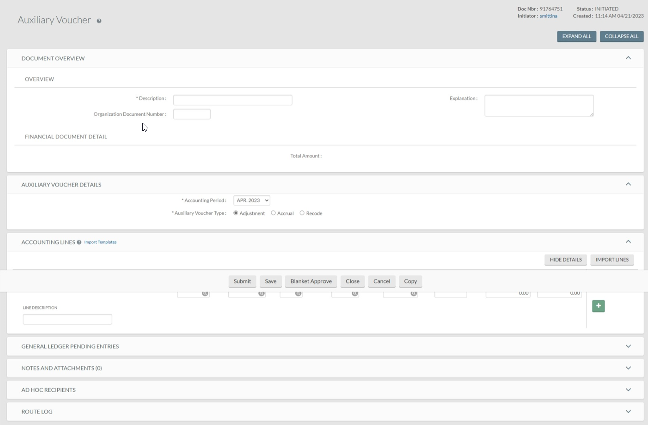 Screen displays example AV document