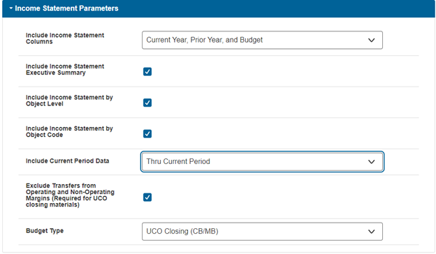 Illustration of the income statement parameters as it is presented on the Multi-Year Financial Statements Report